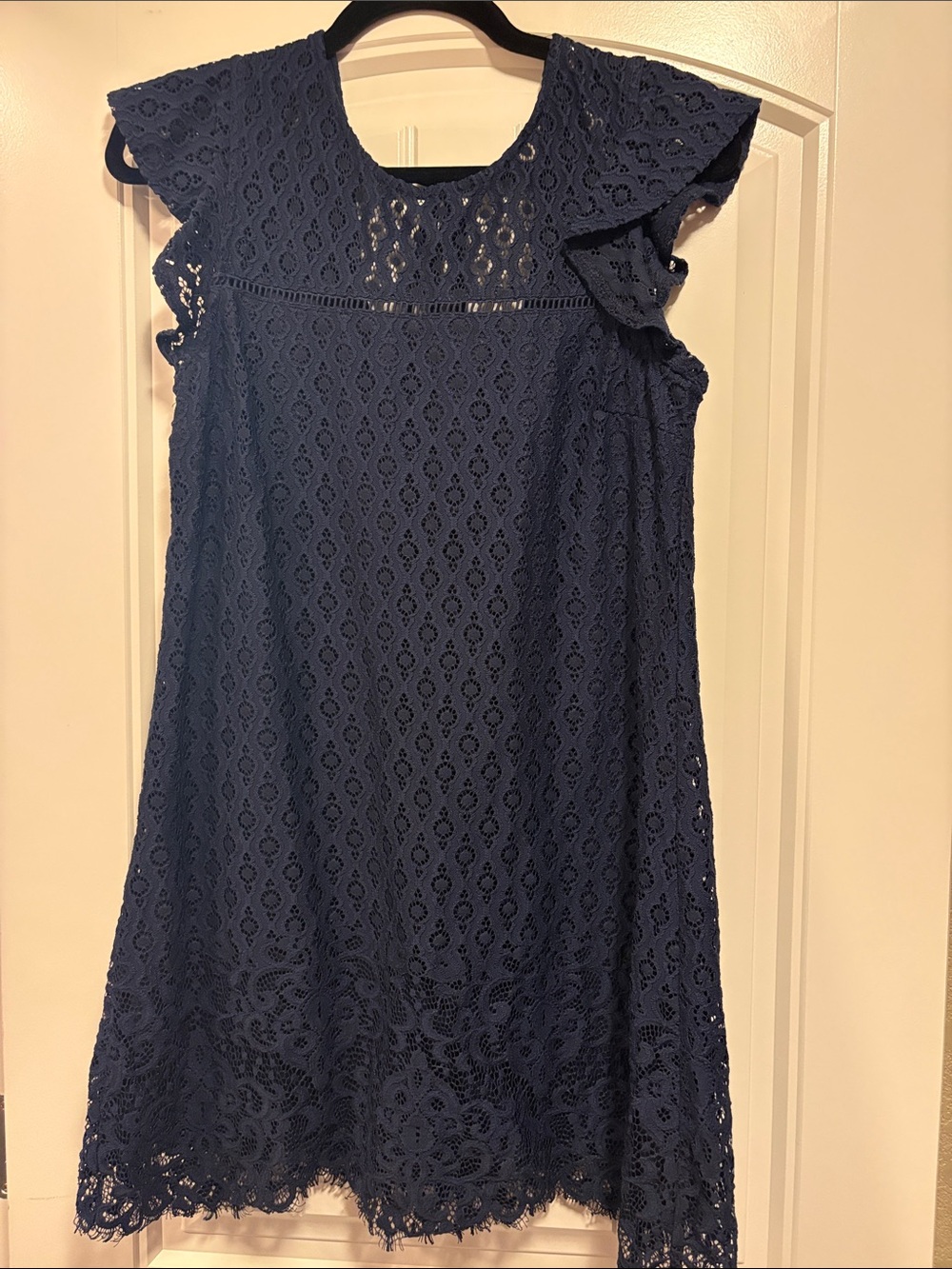 Speechless Navy Lace Flutter Sleeve Dress